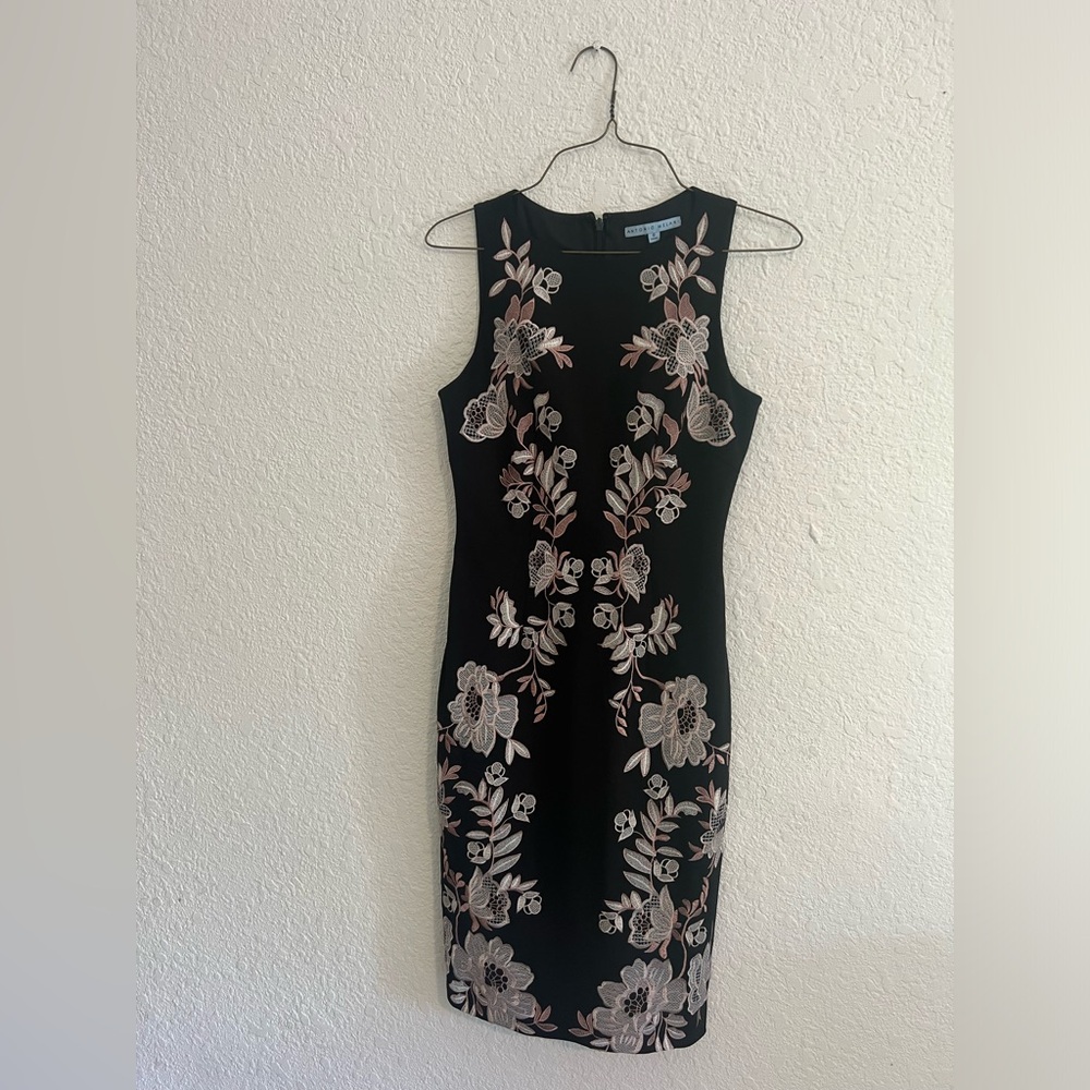 Unique embroidered black dress, EUC, size 2